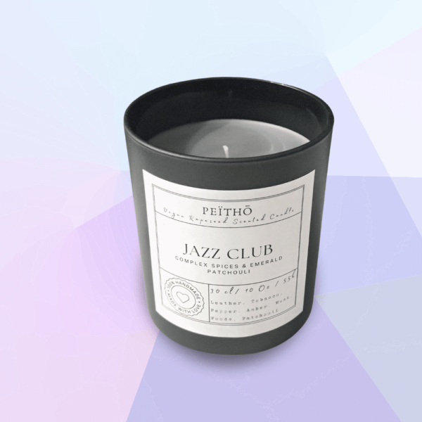 Peitho-Perfumes.ScentedCandles_ A Swiss scented candle with a jazz club label.