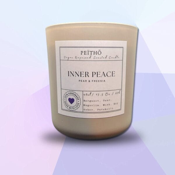 Peitho-Perfumes.ScentedCandles_ A Inner Peace - Scented Candle with the words inner peace on it.