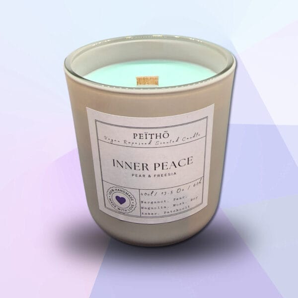 Peitho-Perfumes.ScentedCandles_ A Inner Peace - scented candle with the words inner peace on it.