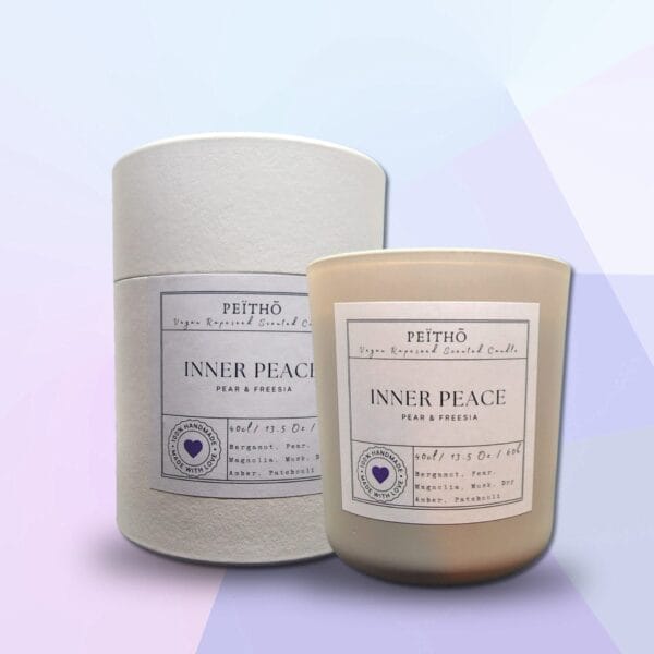 Peitho-Perfumes.ScentedCandles_ A Inner Peace - Scented Candle with the words inner peace next to it.