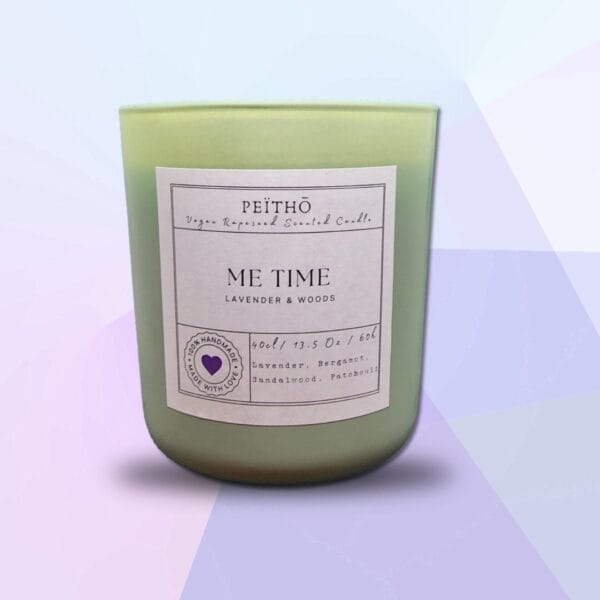 Peitho-Perfumes.ScentedCandles_ A Me Time - Scented Candle with the words me time on it.