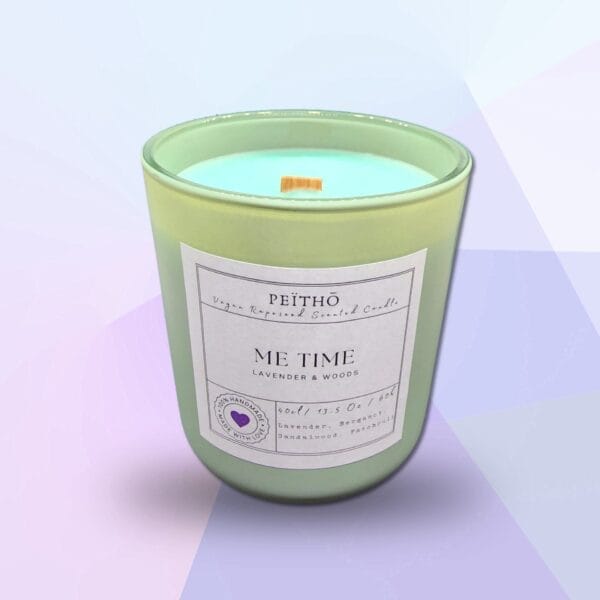 Peitho-Perfumes.ScentedCandles_ A Me Time - Scented Candle with the words me time on it.