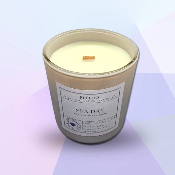 Peitho-Perfumes.ScentedCandles_ A Spa Day - Scented Candle with the words sun day on it.