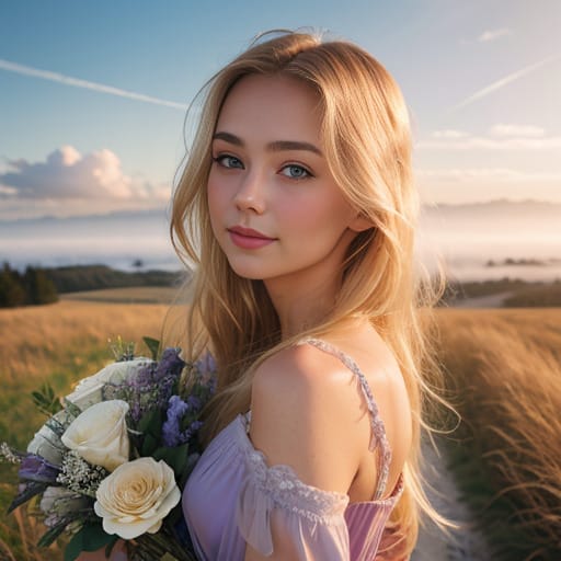 Peitho-Perfumes.ScentedCandles_ A beautiful blonde woman holding a bouquet of flowers.